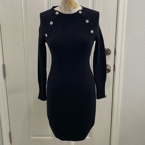 J Crew Women’s Black Sweater Dress w/Rhinestone Flower Buttons -XXS